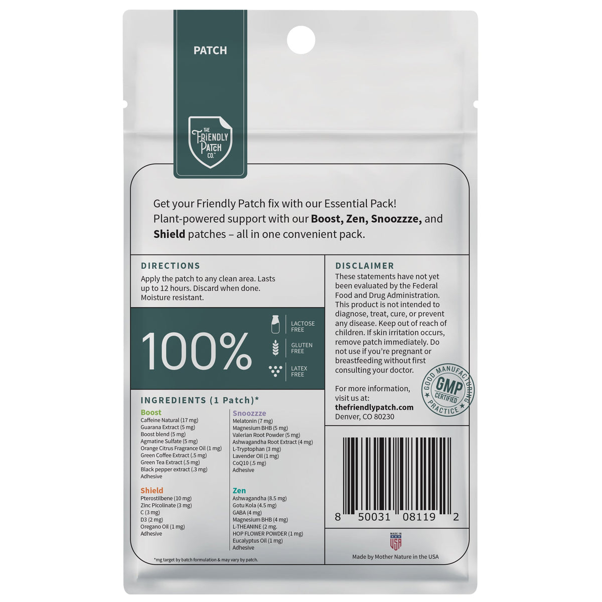 Essentials Vitamin Patches: Boost, Relax, Snooze, Shield - 8 pack